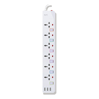 شريط طاقة SIA ENDURING GEN1 بطول 2 متر، نحاس، 6 منافذ + 3 منافذ USB - أبيض